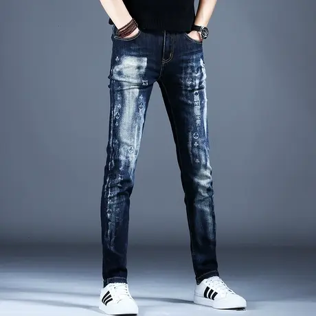 秋冬季高端潮牌潮流裤子轻奢牛仔裤男款修身小脚弹力2023新款裤子商品大图