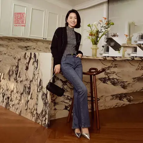 EP雅莹高端系列 重工牡丹刺绣羊绒加绒牛仔裤 2023秋冬新款J604A图片