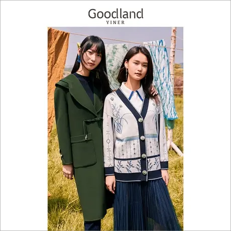 【摩登中式】音儿美地女装2022冬季新款水墨画上衣长袖针织开衫图片