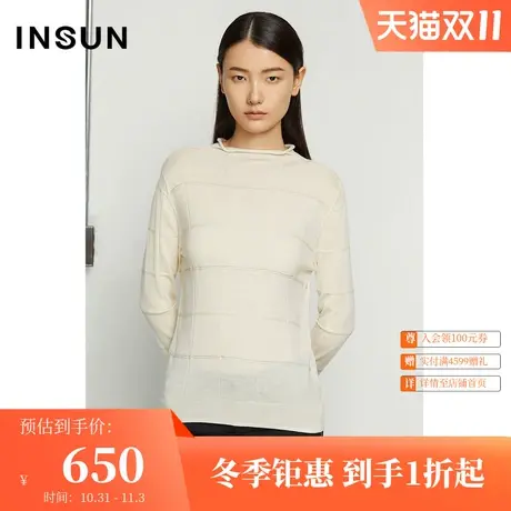 恩裳商场同款春季时尚修身舒适纯色简约线条格子毛针织衫商品大图