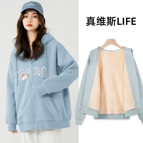 真维斯LIFE羊羔绒外套女2023新款爆款秋冬加绒加厚大码女装棉服C图片