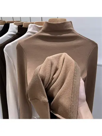 纯色半高领打底衫女秋冬洋气内搭上衣百搭磨毛加绒加厚长袖t恤ins图片