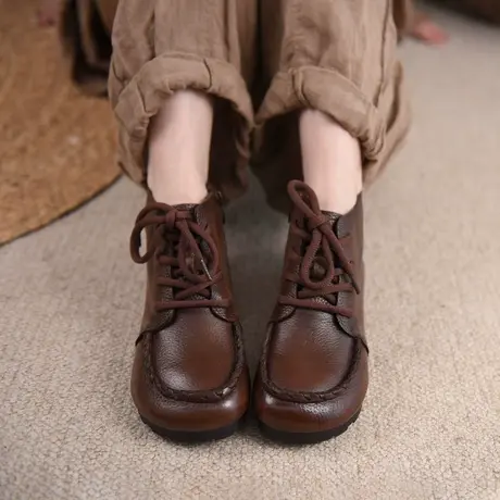 Artmu阿木原创复古真皮短靴女春秋单靴平底舒适百搭踝靴2023新款商品大图