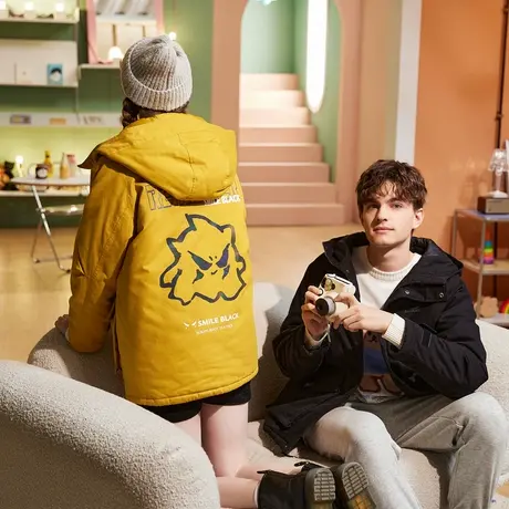 唐狮冬装情侣棉衣棉服外套男女加厚反光印花防寒韩版潮图片