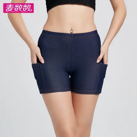 新潮搭夏女仿牛仔三分打底裤大码安全裤弹力带侧袋短裤防走光3分商品大图