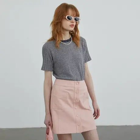 omont蛋挞家 复古杂色花纱坑条短袖T恤女夏季设计感高级细针上衣商品大图