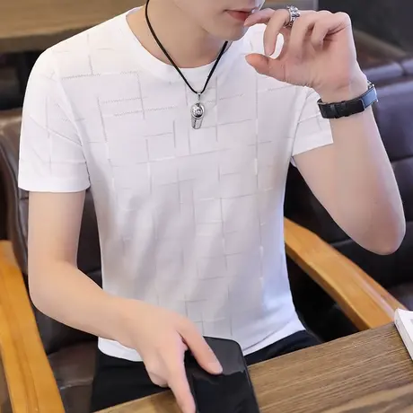 短袖T恤男薄款纯棉打底衫2023夏季男装中青年纯色冰丝半袖上衣服图片