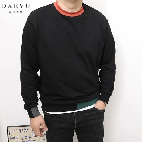 DAEVU春秋新款橘领拼接大号潮胖子加肥加大码男款圆领长袖卫衣商品大图