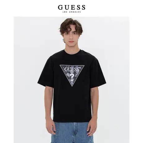 GUESS情侣经典款倒三角LOGO休闲圆领短袖T恤上衣-MN2K1481商品大图
