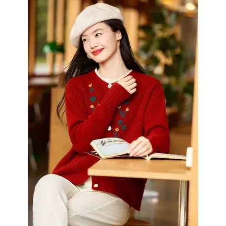 时尚气质刺绣小众毛衣开衫女士2023年秋季新款减龄百搭通勤上衣图片