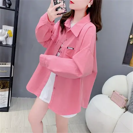 糖果色牛仔衬衫外套女秋季2023年新款宽松洋气设计感百搭网红上衣商品大图