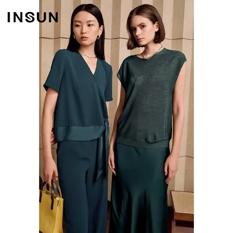 INSUN恩裳夏季柔软百搭凉感针织T恤商品大图