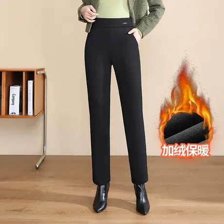 黑色小直筒裤时尚小脚裤韩版显瘦休闲裤女秋冬季2023新款加绒长裤商品大图