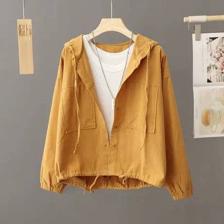休闲牛仔外套女春秋款宽松上衣2024新款秋冬百搭连帽衬衫外套衬衣图片