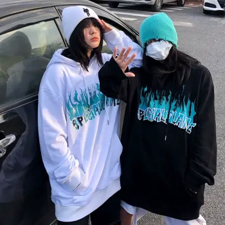 日春美式炸街火焰卫衣oversize宽松欧美小众早春hiphop高街连帽衫商品大图