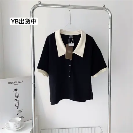 生椰冰美式 吸睛撞色短袖polo衫女春夏季气质翻领T恤上衣商品大图