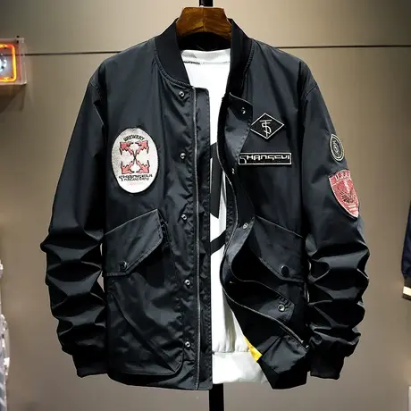 春秋款棒球服男生嘻哈工装潮牌休闲修身夹克外套男韩版潮流上衣服图片