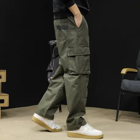直筒休闲裤男2023新款潮牌宽松大码男士多袋工装裤子秋冬阔腿男裤商品大图