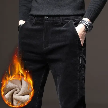 冬季加厚灯芯绒男裤秋冬裤子男士休闲长裤秋裤加绒潮流外穿细条绒商品大图