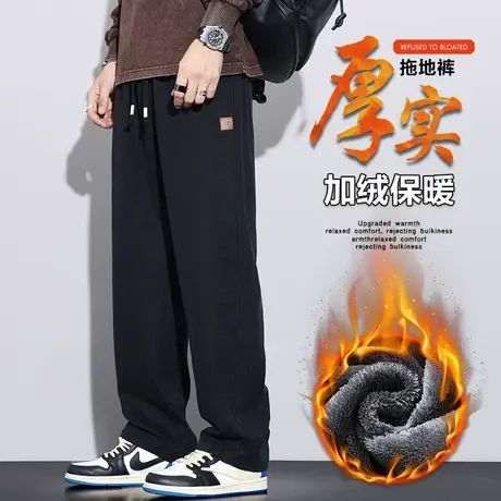 男装秋冬款防风保温加绒加厚宽松阔腿休闲裤子冬季2024年新款工装商品大图
