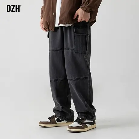 男士秋季黑色牛仔裤男直筒宽松2023新款美式工装裤休闲裤男款裤子商品大图