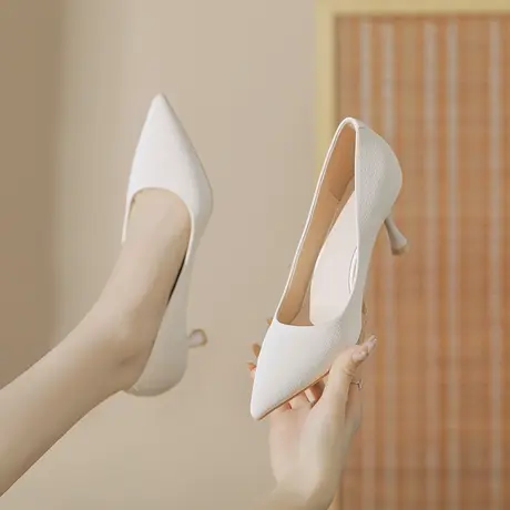 高跟鞋女2024年新款秋季尖头职业工作真皮细跟软皮单鞋不累脚图片