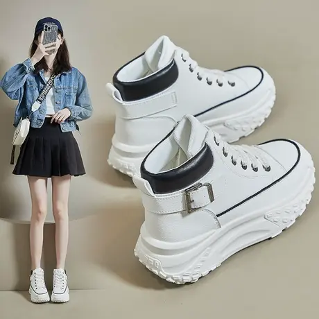 榴莲底老爹鞋女2023秋季爆款高帮小白鞋厚底增高小个子休闲运动鞋图片