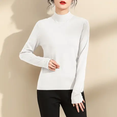 【1件7.9折】冬季新款女装长袖上衣套头针织衫百搭弹力高领打底衫商品大图