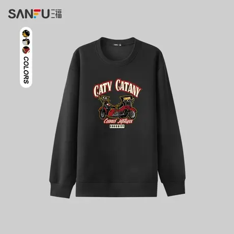 三福2023秋男士都市圆领卫衣 简约宽松美式字母摩托设计478745图片