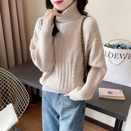 高领加厚女士毛衣秋冬装2024年新款韩版宽松洋气针织气质打底衫女商品大图