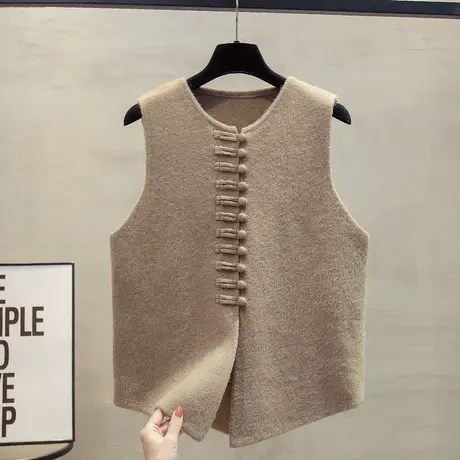圆领国风针织开衫马甲背心女2025春秋新款宽松马夹外穿毛衣坎肩潮商品大图