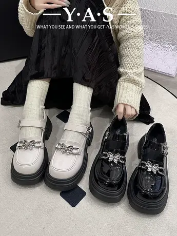 英伦风小皮鞋女单鞋2024夏季新款厚底黑色松糕乐福鞋百搭玛丽珍鞋商品大图