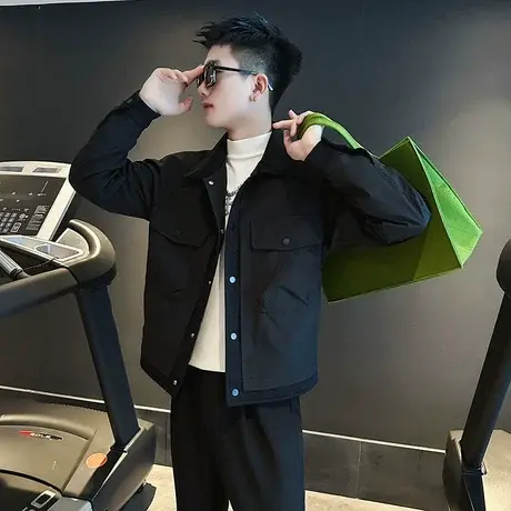 设计感工装外套男春季新款纯色拼接轻熟翻领褂子潮牌飞行员夹克商品大图