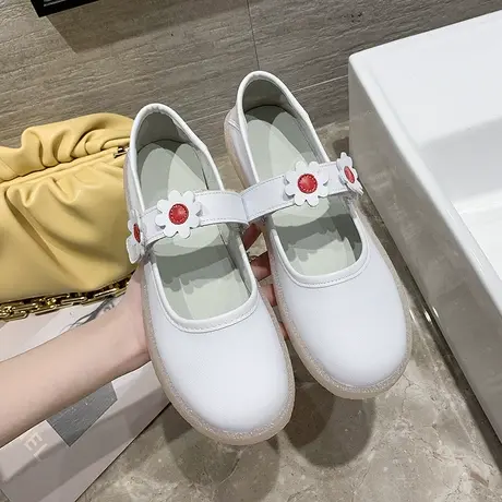 护士鞋低跟镂空圆头软底白色单鞋透气不累脚浅口平底医护工作鞋子商品大图