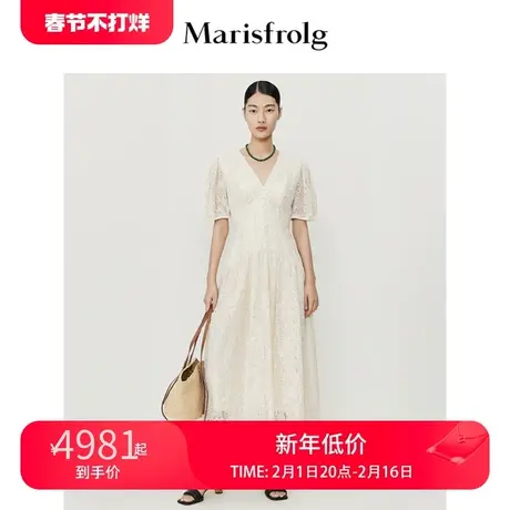 【法式轻奢系列】玛丝菲尔2022夏季香槟色复古蕾丝收腰礼服连衣裙图片