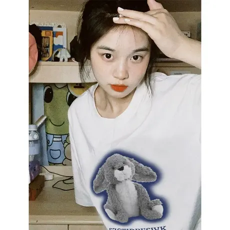 纯棉重磅设计感短袖t恤女2023新款春夏季高街ins潮牌宽松大码上衣商品大图