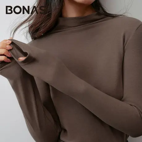 宝娜斯半高领打底衫新款女春季洋气修身内搭黑白色长袖上衣图片