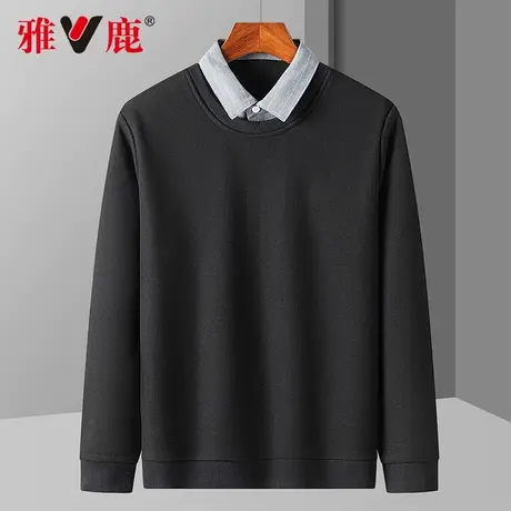 【加绒华夫格+含羊毛】雅鹿男士假两件针织衫2024秋冬新款厚毛衣图片