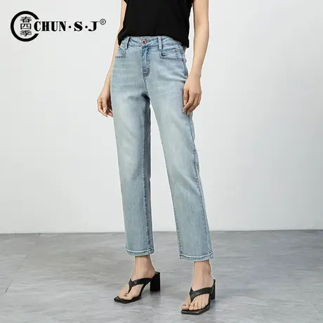 浅色法棍裤直筒牛仔裤女2024春季新款小个子九分裤显瘦高腰烟管裤商品大图