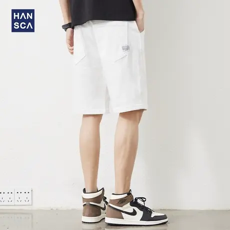 汉斯卡牛仔短裤男直筒宽松休闲潮流中裤夏季薄款白色大码五分裤子商品大图
