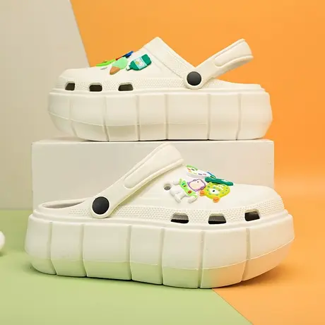 厚底松糕增高eva洞洞鞋女夏包头外穿户外海边沙滩简约两穿凉拖鞋商品大图