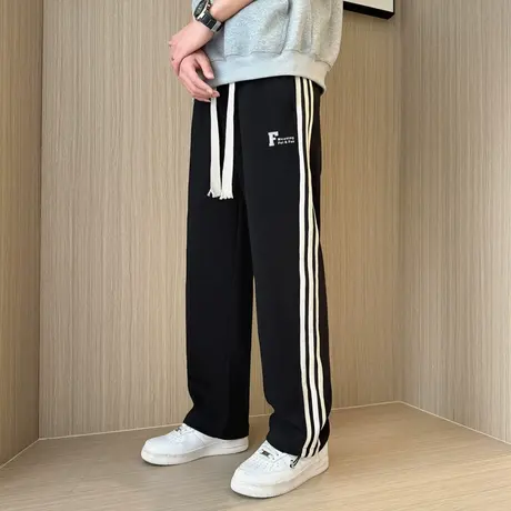 春秋季条纹卫裤男潮牌阔腿运动裤2024新款百搭直筒宽松痞帅休闲裤商品大图