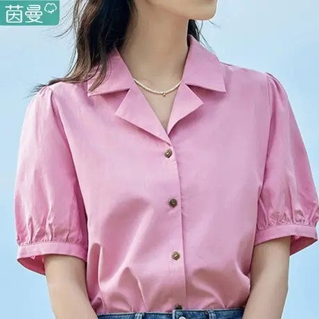 茵曼旗舰店衬衫女2024新款夏季短袖夏天衬衣别致绝美小衫半袖正肩商品大图