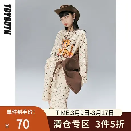 初语卫衣女年春季新款胸前原创老虎印花圆领宽松易搭上衣商品大图