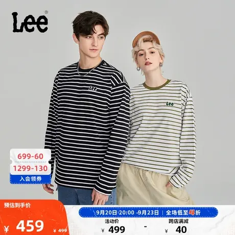 Lee商场同款23秋冬新品舒适版条纹男女同款长袖T恤潮LUT006682203图片