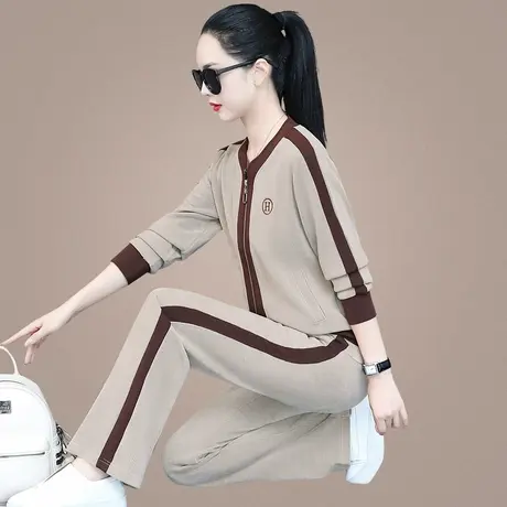 雪尼尔绒运动休闲套装女秋冬2023年新款时尚拉链外套直筒裤两件套商品大图