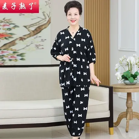 休闲宽松春夏装七分袖中年妈妈女款全棉女士春秋大码家居服套装图片