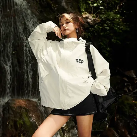 YEP户外连帽女美式外套2023新款春秋款复古oversize夹克潮商品大图