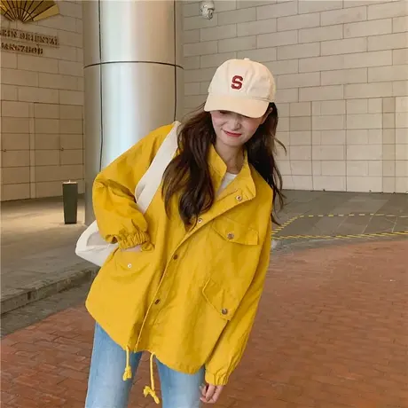 外套女学生短款2021春季新款韩版长袖工装宽松立领风衣百搭春秋潮商品大图