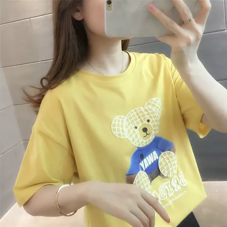 2023新款百搭超火短袖t恤女夏韩版宽松减龄可爱小熊体桖上衣服潮商品大图